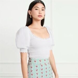 Hill House White Puff Sleeve Crop Blouse